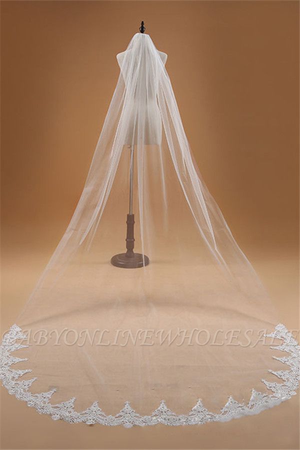 Luvas de casamento elegante borda de apliques de renda Floral com pente