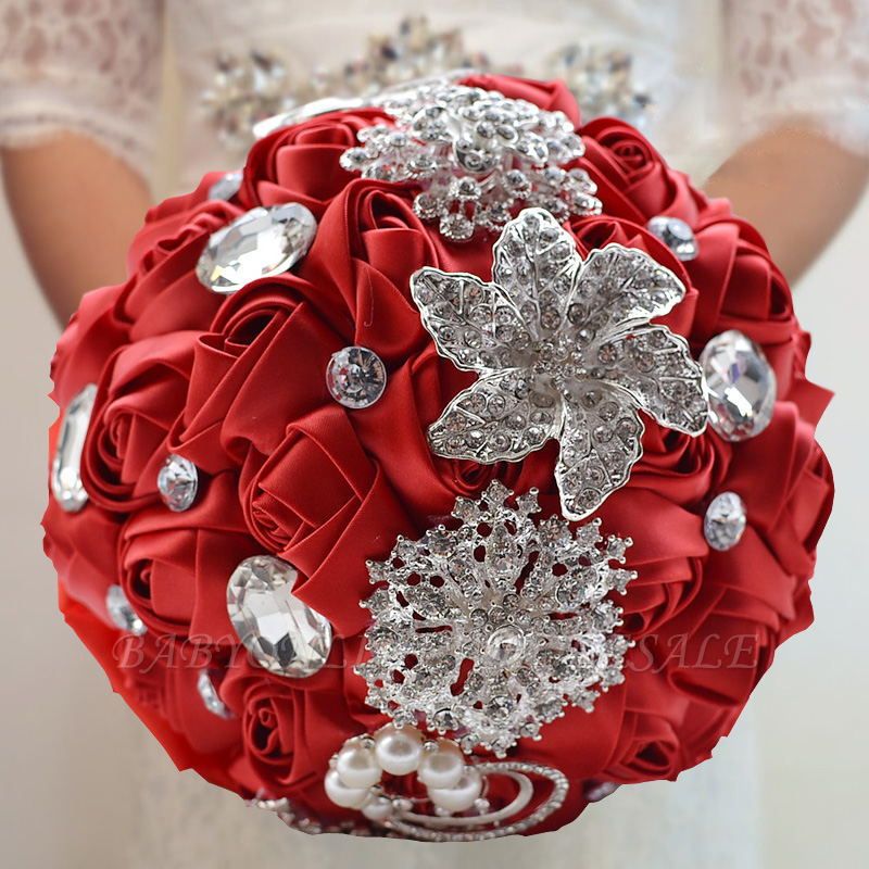 Colorful Silk Rose Crystal Beading Wedding Bouquet