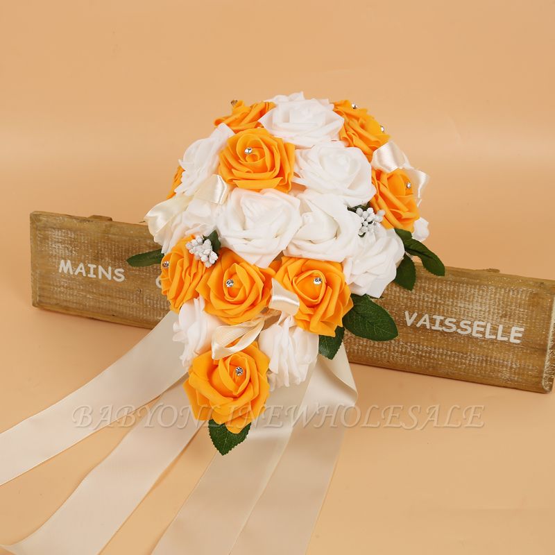 Colorful Silk Rose Wedding Bouquet with Ribbons