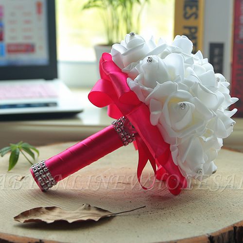 White Silk Wedding Bouquet with Colorful Handles