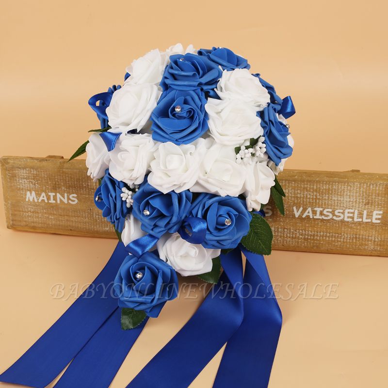 Colorful Silk Rose Wedding Bouquet with Ribbons