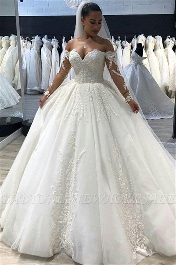 Élégante robe de bal sweetheart manches longues robes de mariée en tulle