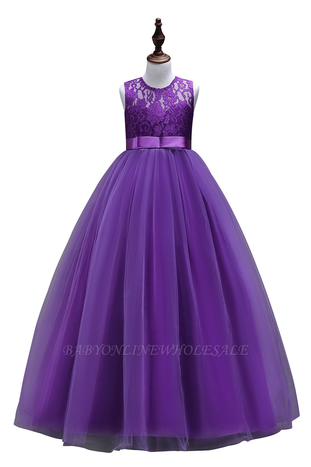 Elegante Jewel Lace Flowergirl Kleider | Bogen ärmellose Kinder Kleider