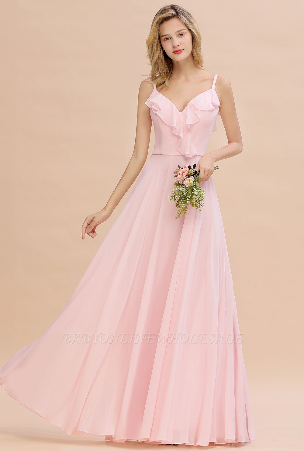 Cynthia | Stylish Straps V Neck Long Bridesmaid Dress Online