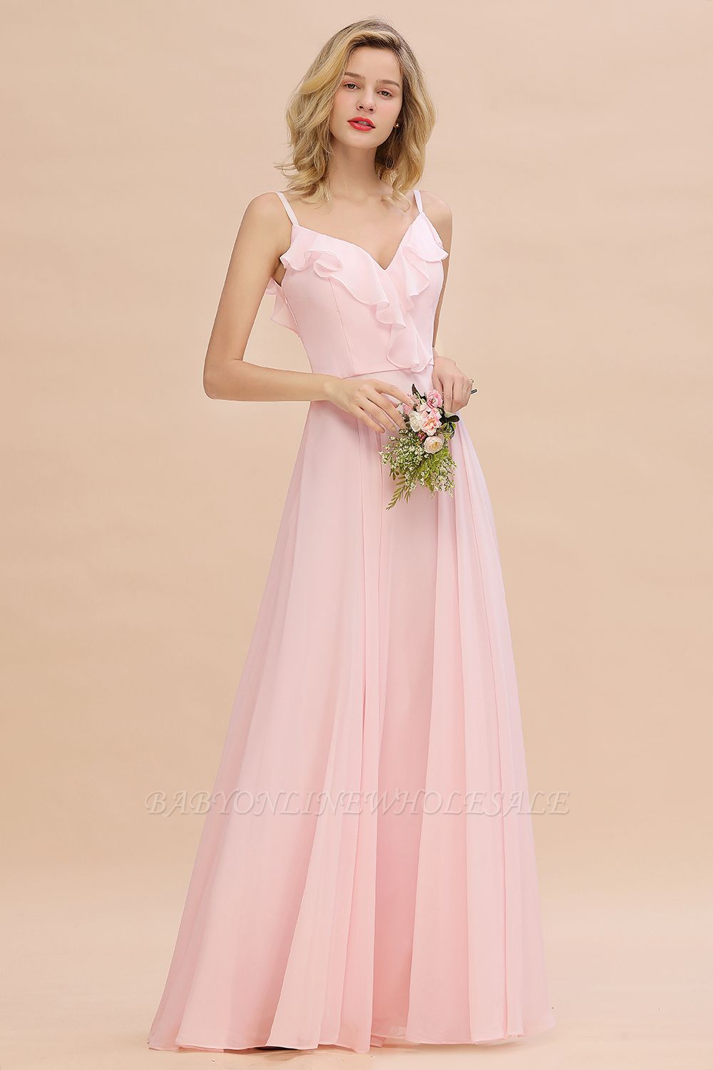 Cynthia | Stylish Straps V Neck Long Bridesmaid Dress Online