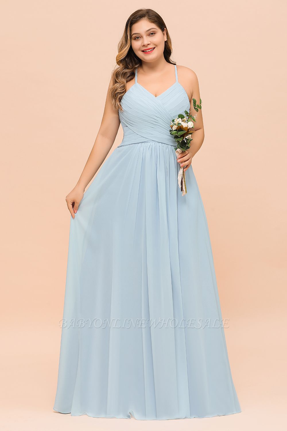 Plus Size Sky Blue Soft Chiffon Aline Bridesmaid Dress