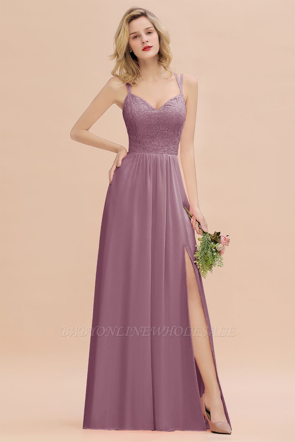 Sweetheart Aline Lace Party Dress Sleeveless Bridesmaid Dress with Side Slit