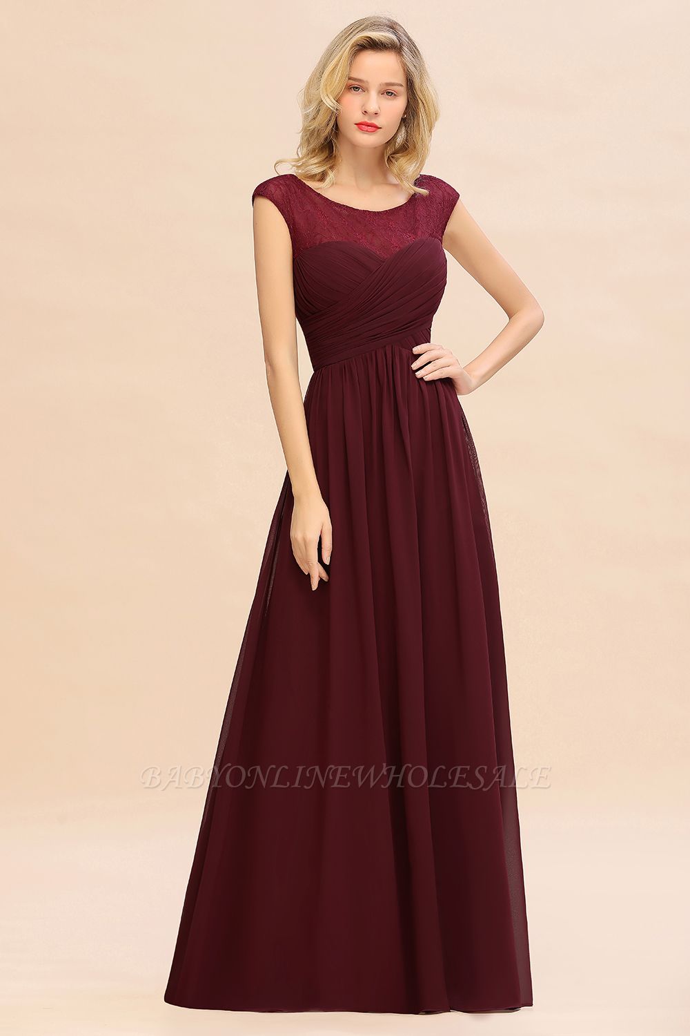 Elegant Jewel Neck Chiffon Aline Evening Dress Floor Length Wsedding Guest Dress