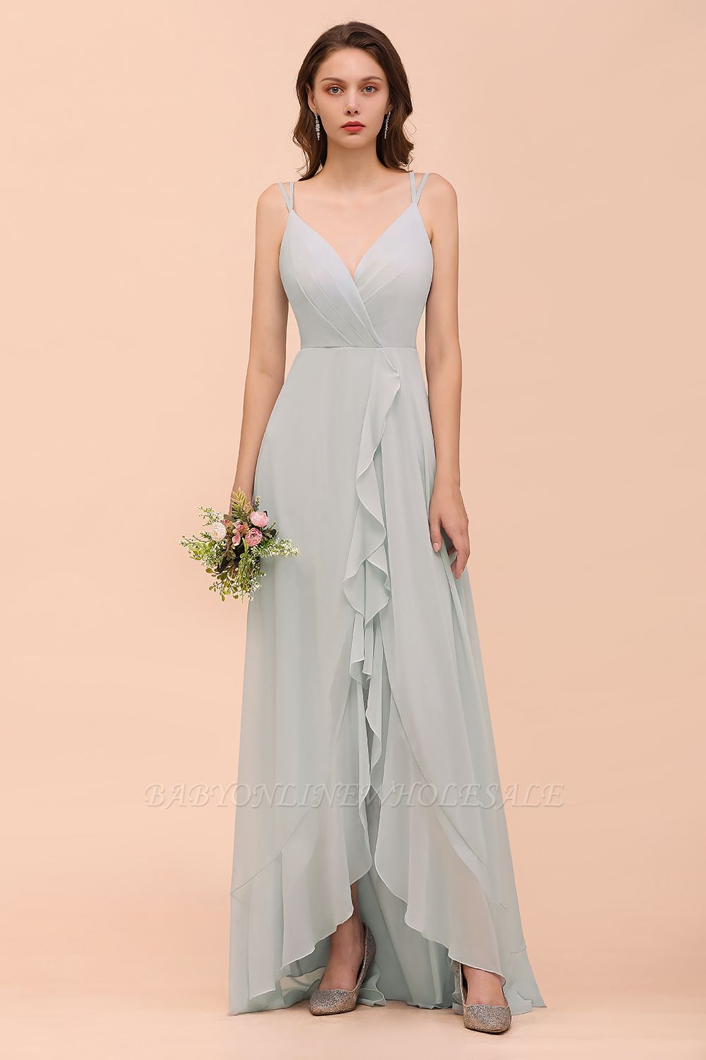 Double Straps V-Neck Aline Bridesmaid Dress
