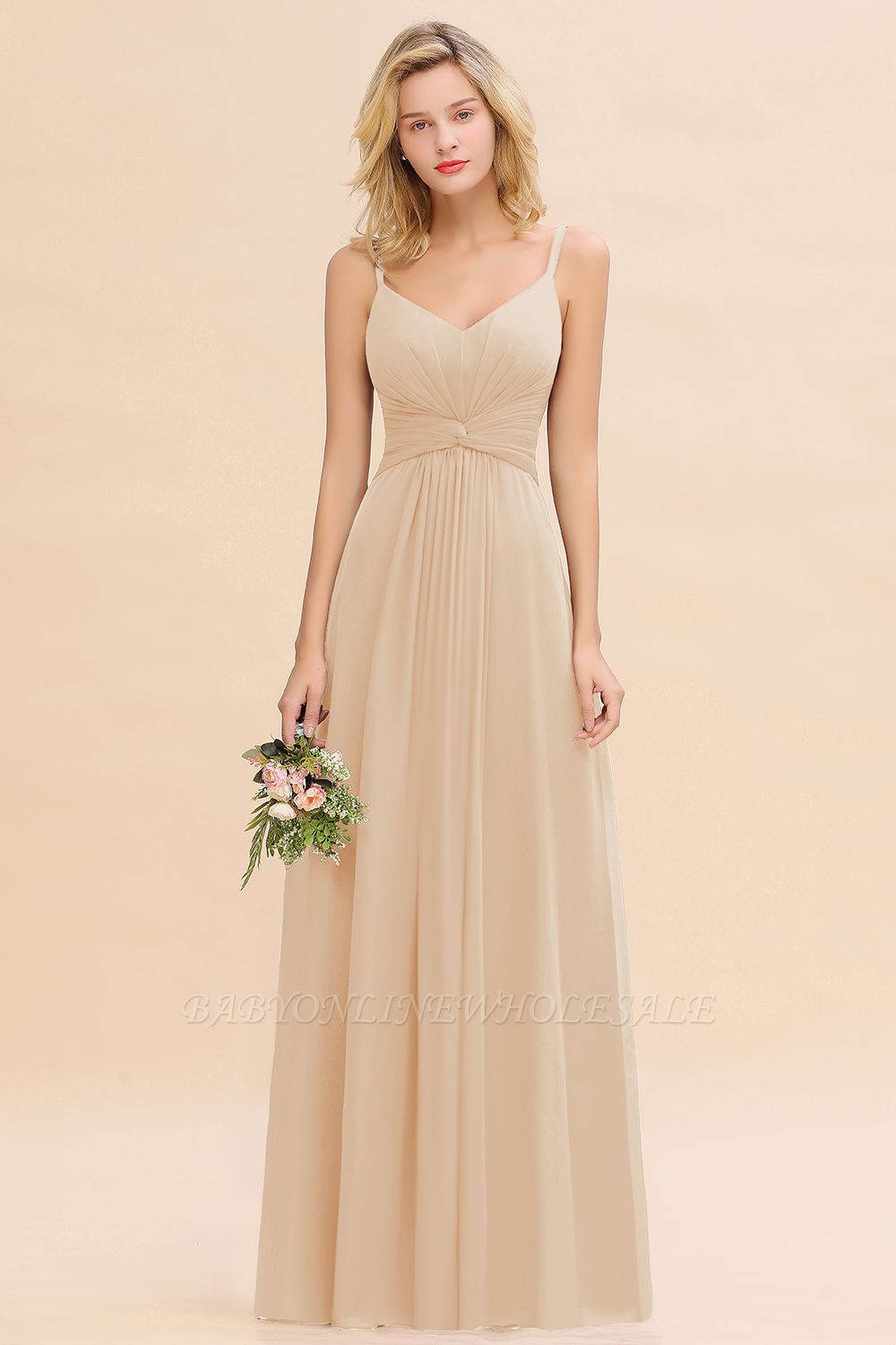 Elegant Ruffles Spaghetti Straps Simple Prom Dresses | A-Line Sleeveless Backless Evening Dresses