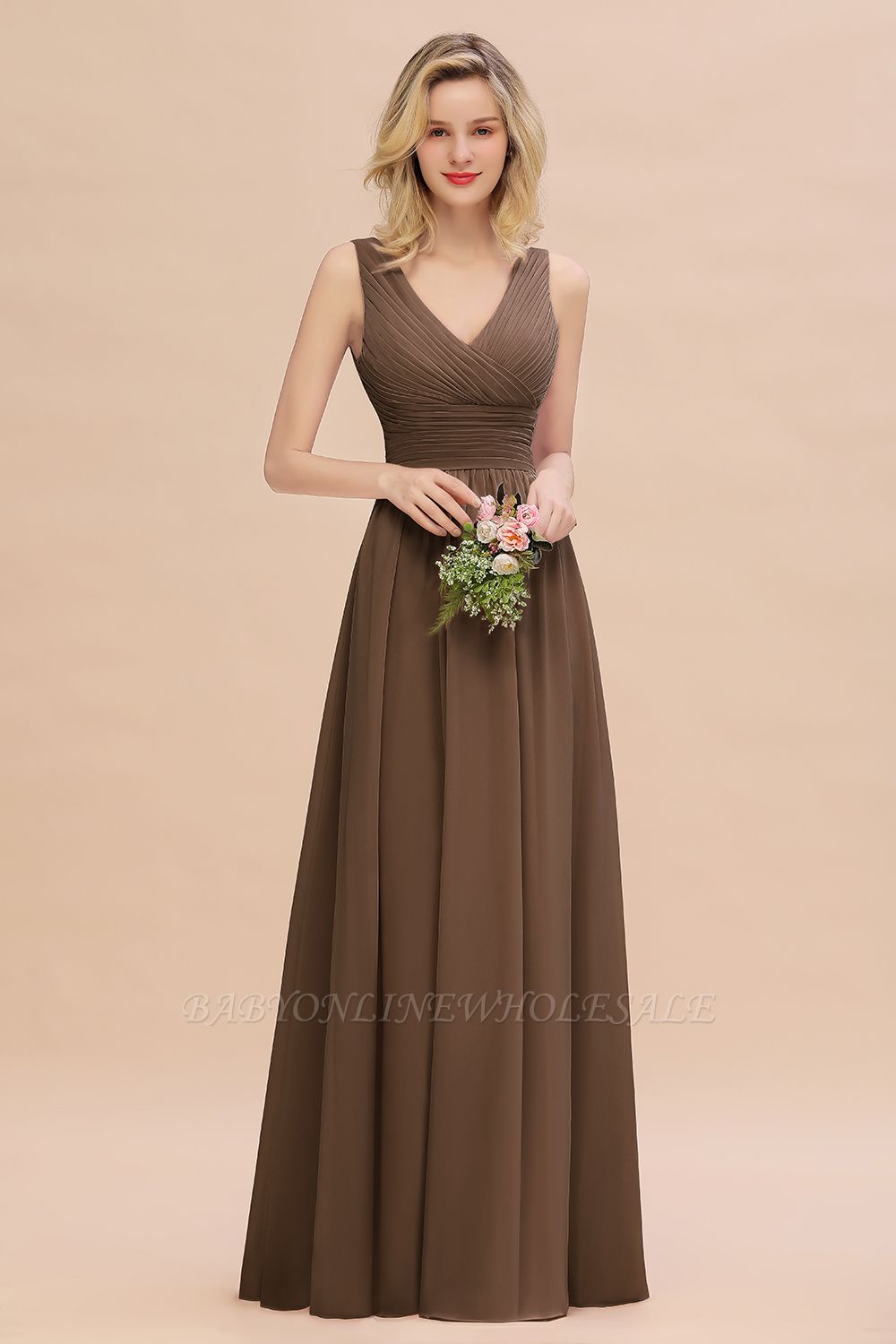 Elegant V-Neck Ruffles Bridesmaid Dress On Sale | Sexy Long Evening Dresses