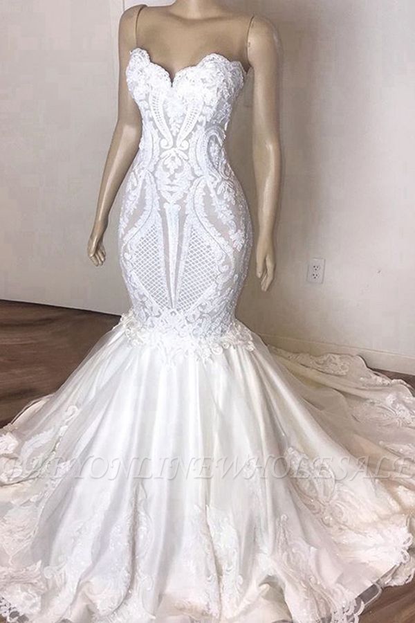 Étonnantes appliques bustier robe de mariée sirène