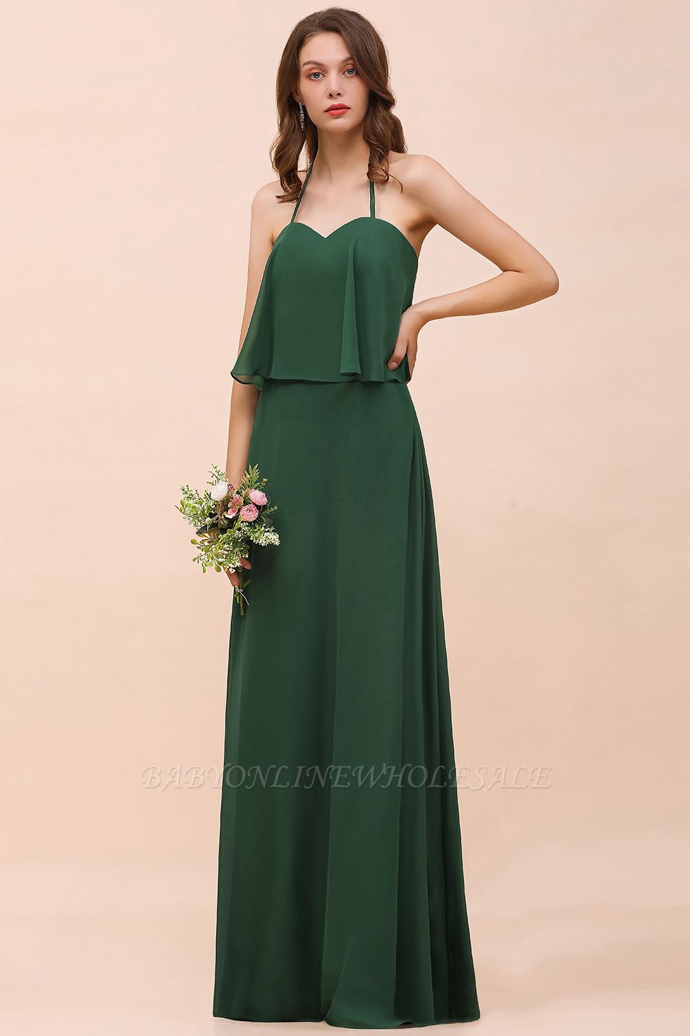 green Chiffon Bridesmaid Dress Casual Evening Party Dress
