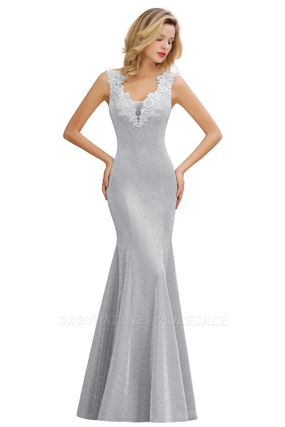 Sparkly Deep V-neck Long Evening Dresses | Elegant Flowers Neck Sleeveless Pink Floor-length Formal Dress