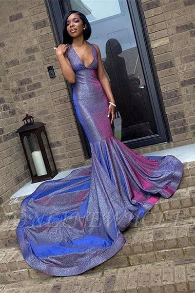 Sexy Deep V-Neck Sleeveless Prom Dresses | 2021 Halter Memaiad Sequins ...