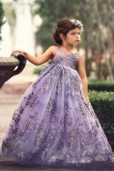 Fairy Liac A-line Lace Strapless and Cross Thin Straps Vestidos para niña de las flores | Vestidos de desfile de niña hasta el suelo baratos