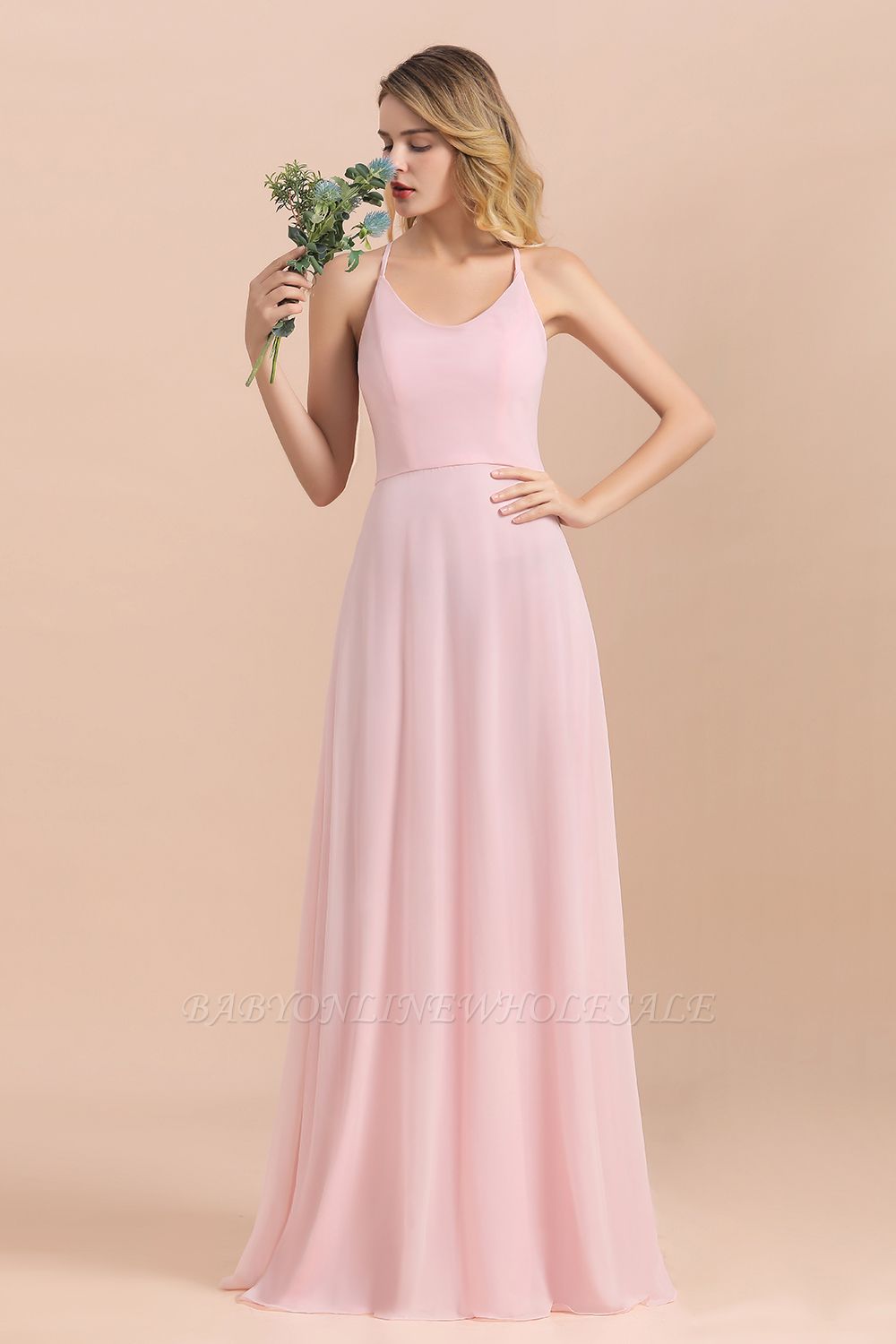 Dreamful Straps Aline Розовое платье для свадебной вечеринки Пляжное свадебное платье