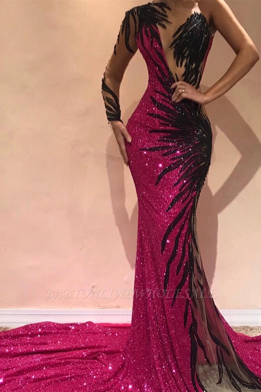 Sexy Mermaid Evening Dresses | One Sleeve Open Back Pageant Dress