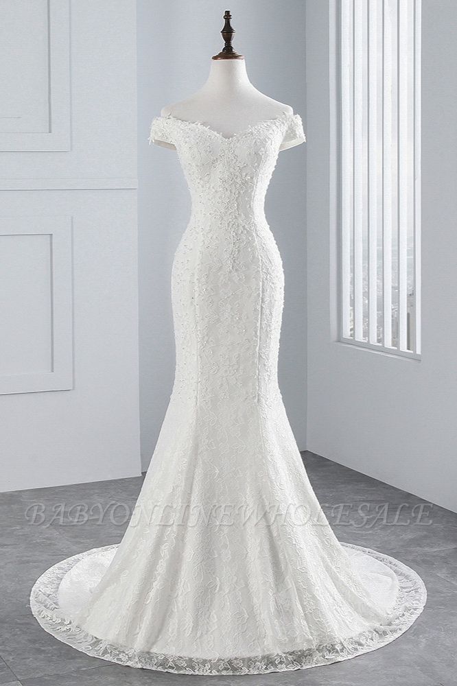 Elegante vestido de novia de columna de sirena blanca con hombros descubiertos