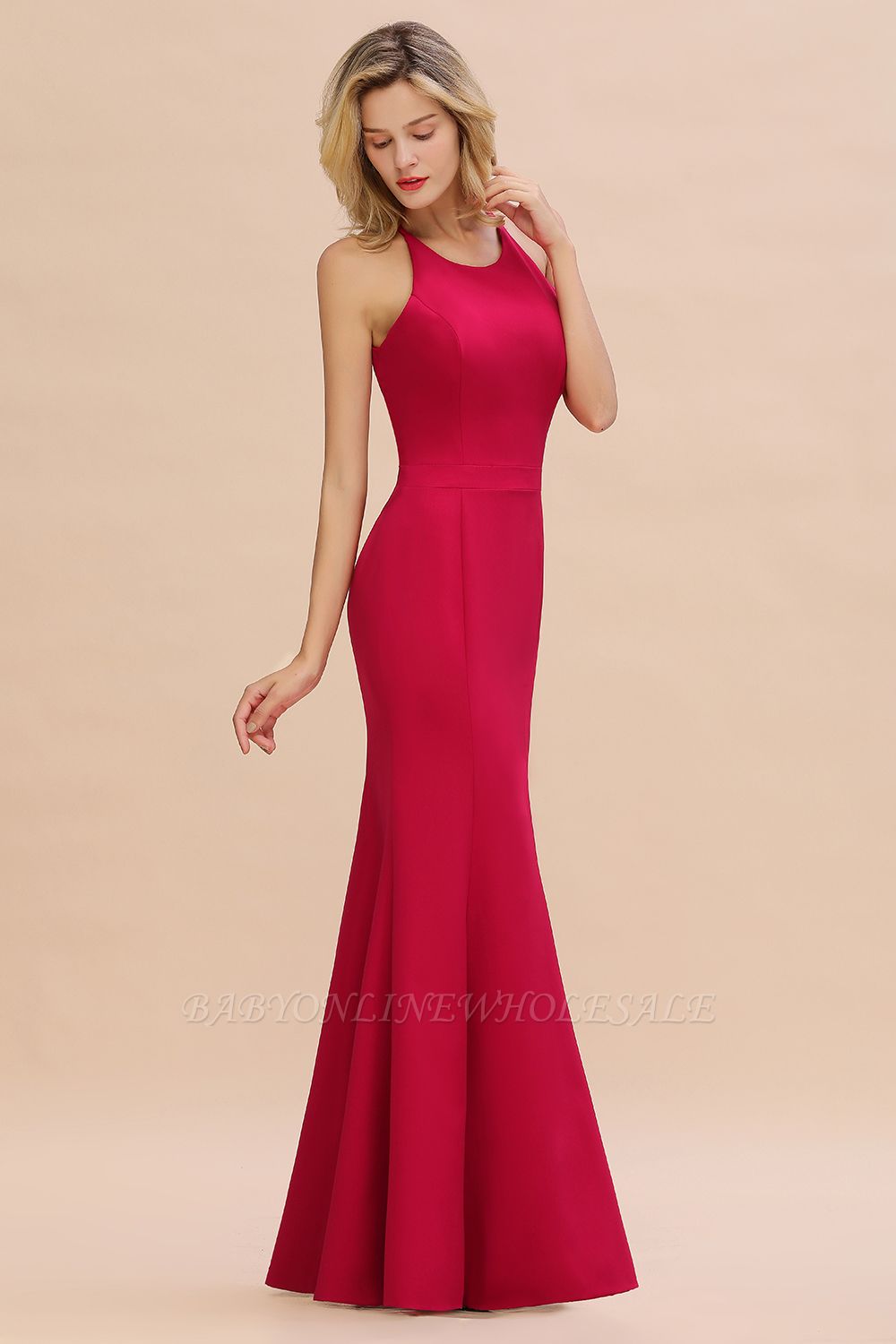 Sexy Halter Mermaid Evening Maxi Gown Side Slit Party Dress