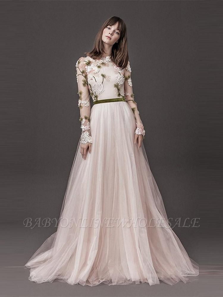 Кружева с длинным рукавом цветочные A-Line свадебные платья | Плиссированные тюль свадебные платья онлайн