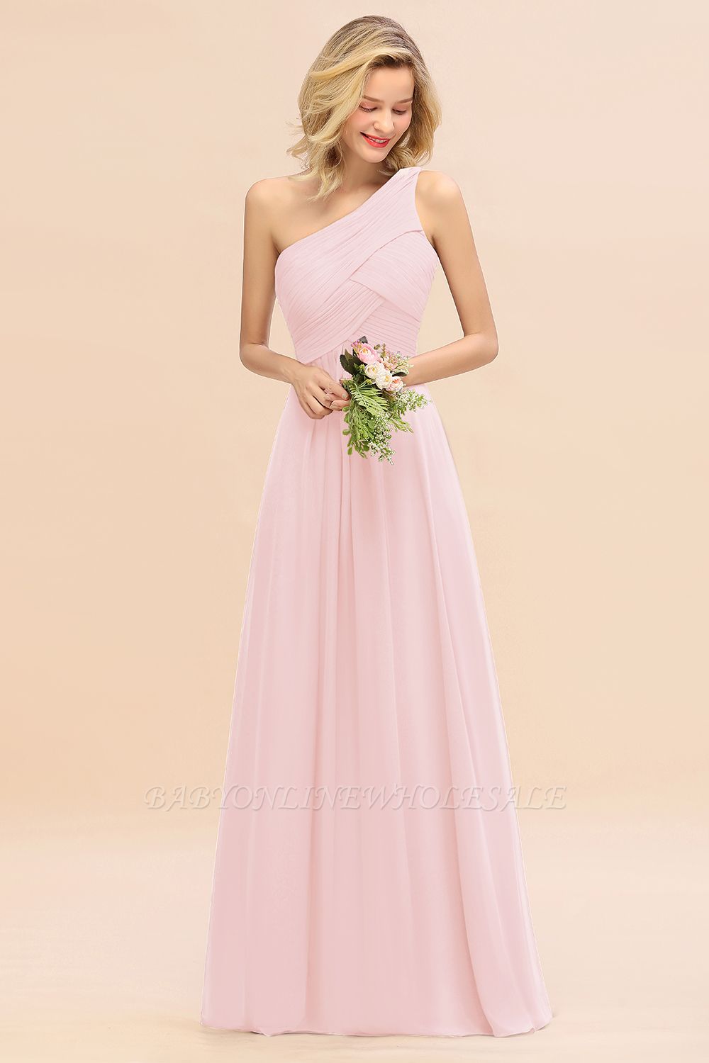 Elegant Ruffles One Shoulder Prom Dresses | A-Line Sleeveless Evening Dresses