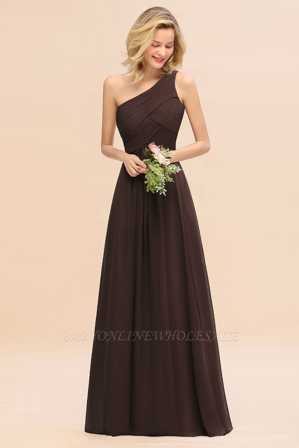 Elegant Ruffles One Shoulder Prom Dresses | A-Line Sleeveless Evening Dresses