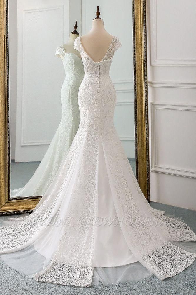 Élégant mancheron Aweetheart Floral Lace Slim robe de mariée sirène à lacets fête de mariage