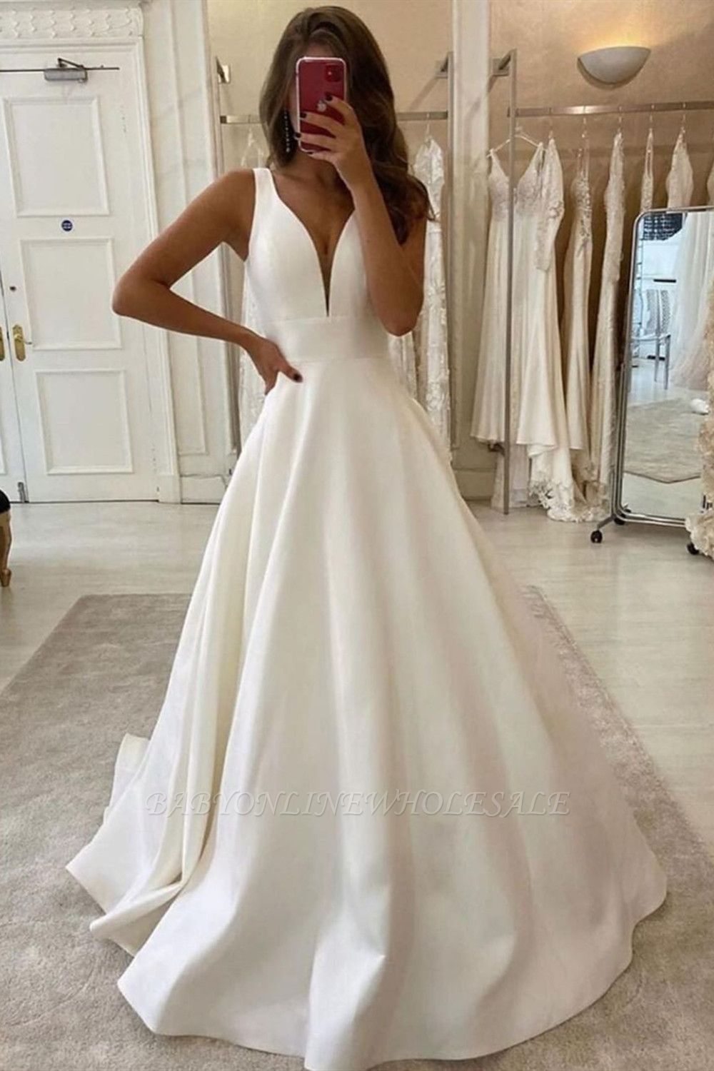 A-line Wedding Dress Double V-Neck Bridal Gowns