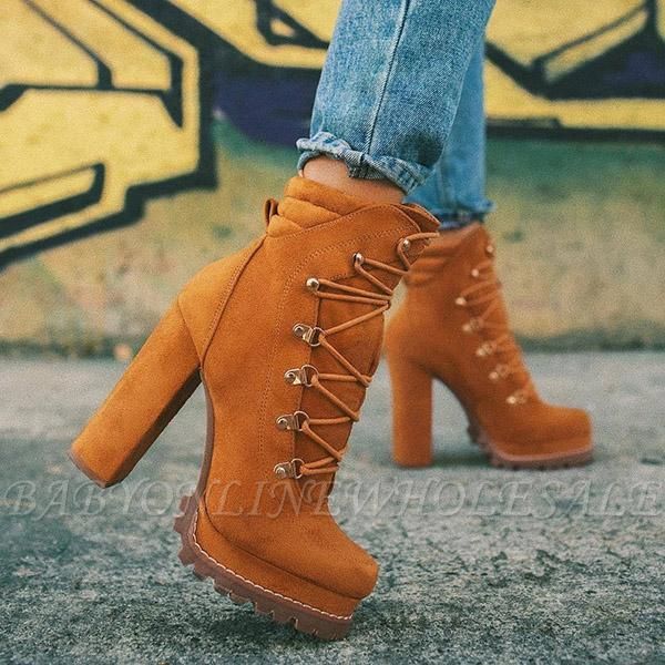 High Heel Boots Platform Boots for Autumn/Winter Amazing Waterproof Ankle Boots