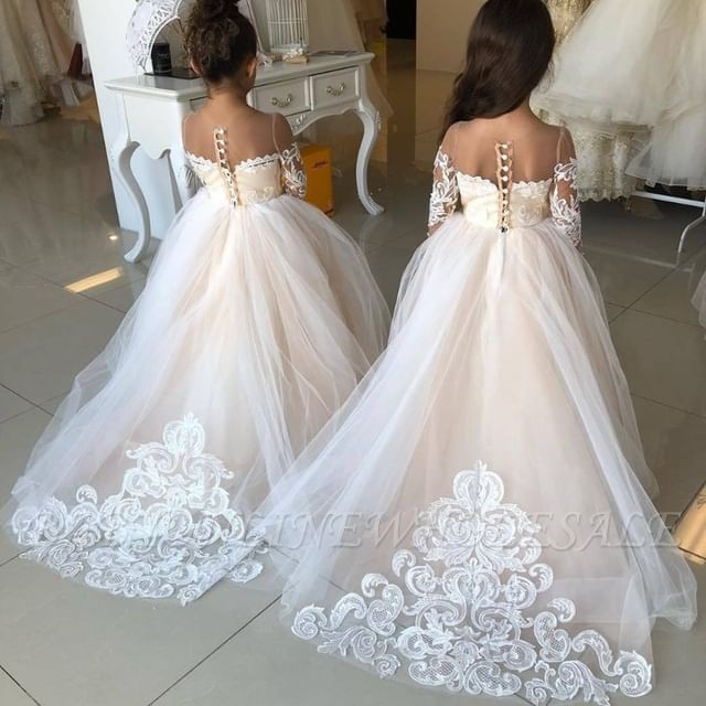 Lovely Princess Jewel Long Sleeves Long Flower Girl Dresses | Ivory ...