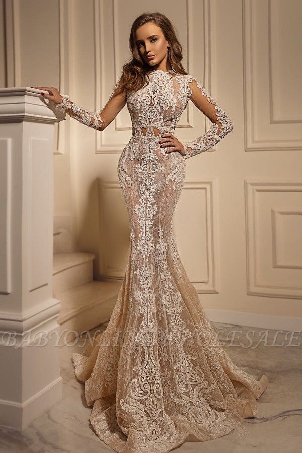 Потрясающее цветочное кружевное длинное свадебное платье русалки с длинными рукавами