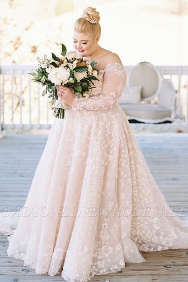 Vestido de noiva em tule floral plus size com manga comprida sem ombro vestido de noiva