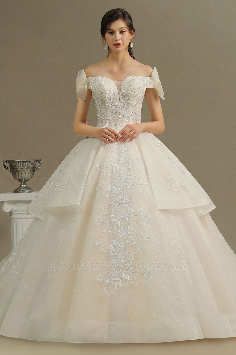 Элегантное кружевное бальное платье с открытыми плечами из тюля длиной до пола, свадебное платье Graden
