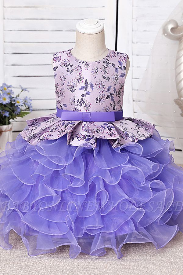 Lavender Sleeveless lace applique pricess flower girl dress