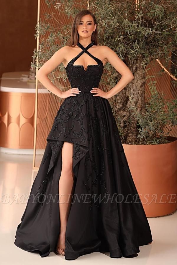 Sexy Halter Black Hi-Lo Вечернее платье Backless Party Dress