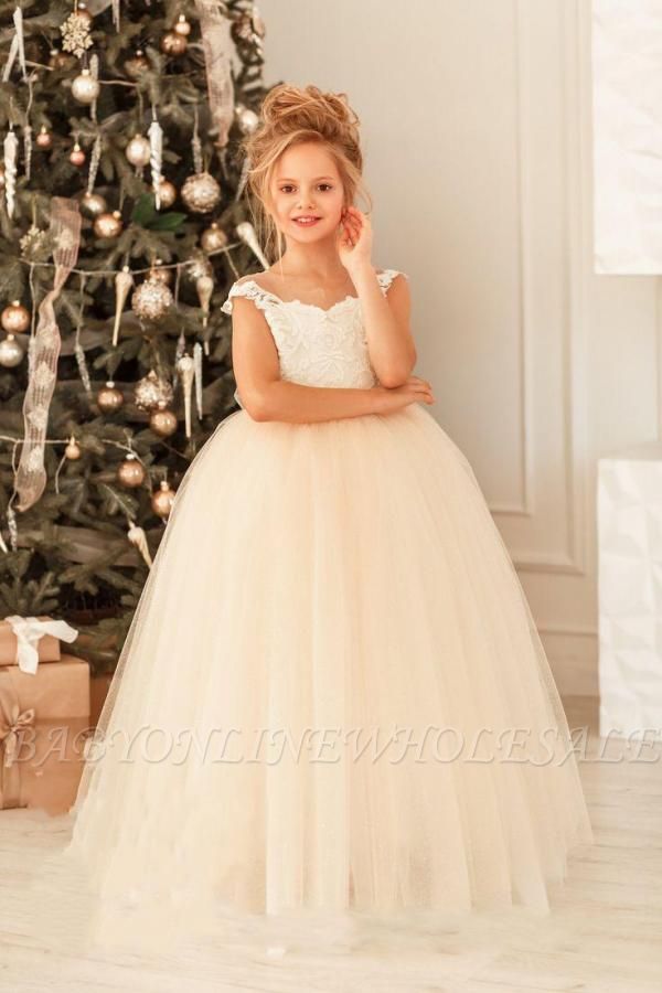 Jolie robe de fête de Noël en dentelle blanche en tulle princesse petite fille