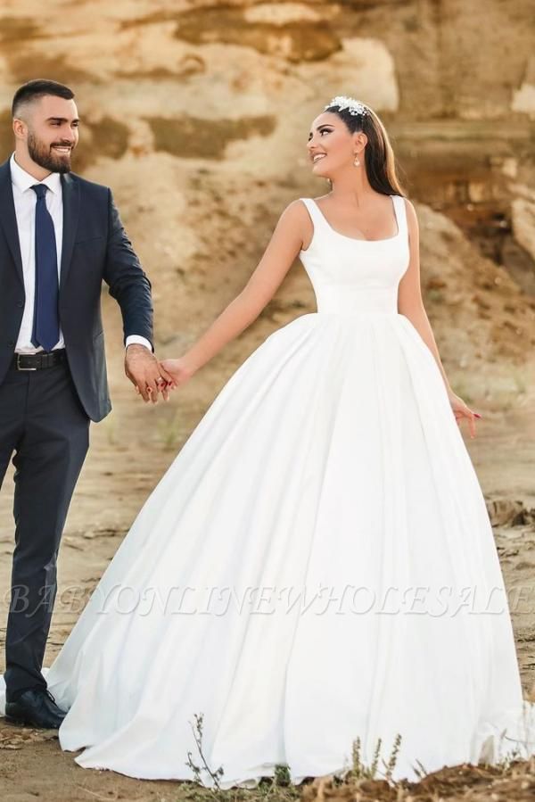 Glamorous Straps White Aline Bridal Gown Sleeveless U-Neck Garden Wedding Dress