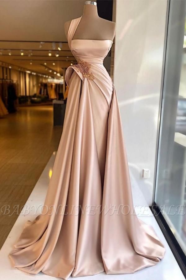 Charming Satin Sleeveless Prom Dress Beadings Slim Party Gown