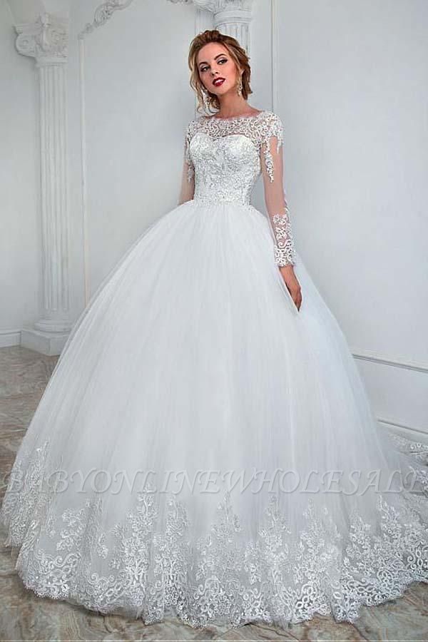 Элегантные белые длинные рукава Тюль свадебное платье кружевные аппликации Алин свадебное платье