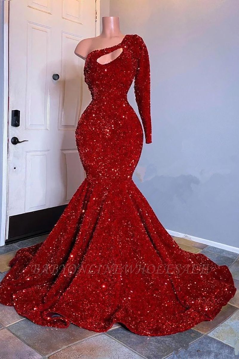 One-Shoulder Mermaid Floor-Length Prom Dress With Sequins