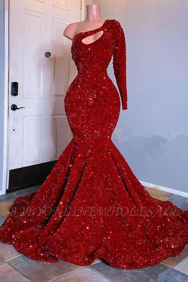 One-Shoulder Mermaid Floor-Length Prom Dress With Sequins ...