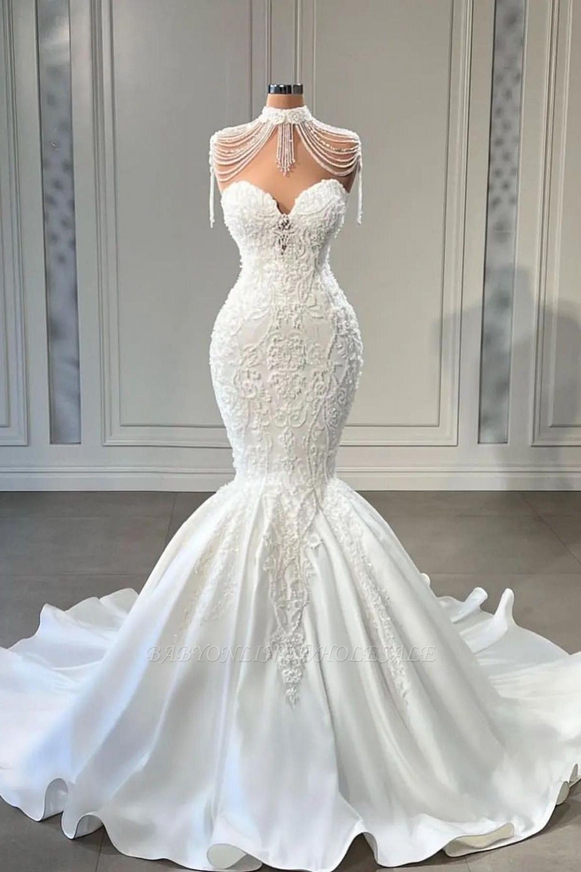 White mermaid sweetheart elegant wedding dress with court train ...