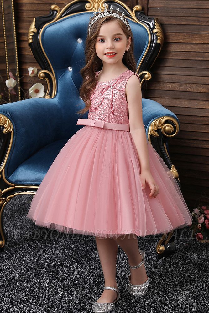 Пыльно-розовое платье без рукавов до колен с поясом и поясом для девочки-цветочницы