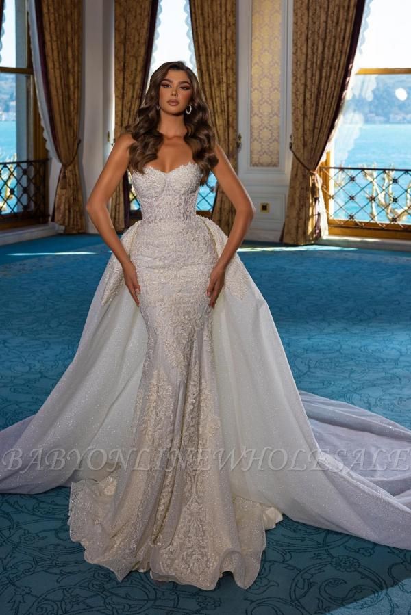 Amazing Strapless Mermaid Bridal Gown with Detachable Train