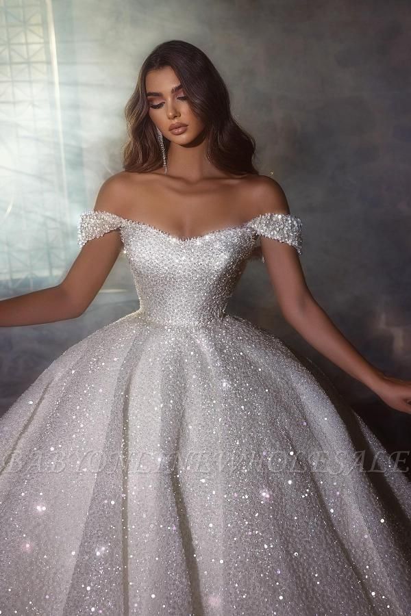 Gorgeous Glitter Sequined Ball Gown Off-the-Shoulder Bridal Gown ...