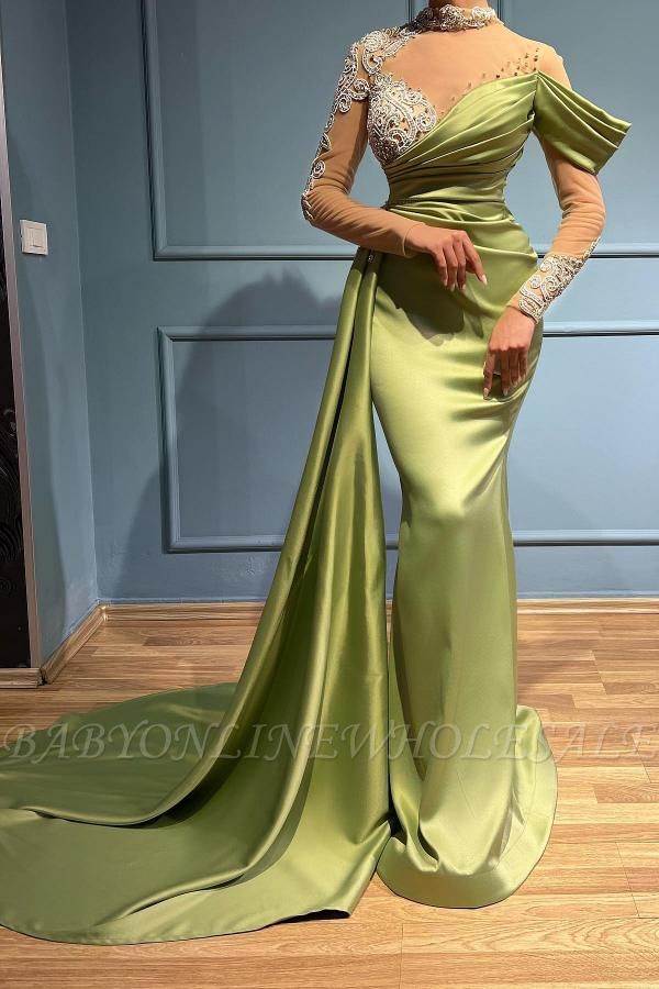Sage off the shoulder mermaid prom dress with train