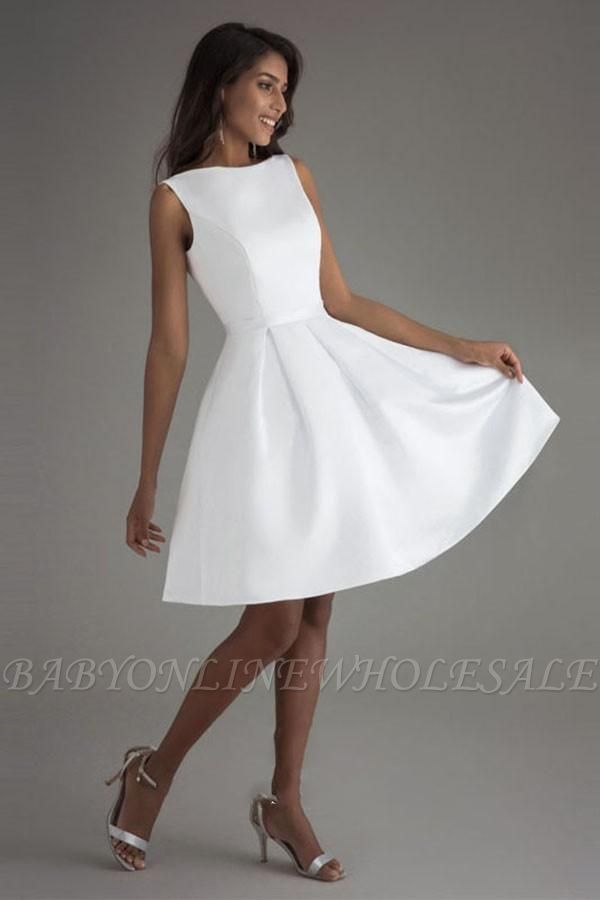 Chic Sleeveless Satin Knee Length Wedding Dress Backless Short Bridal Dress