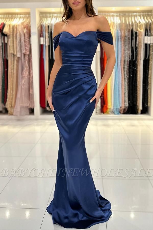 Темно-синее платье для выпускного вечера с открытыми плечами, кружевное вечернее платье силуэта «русалка»