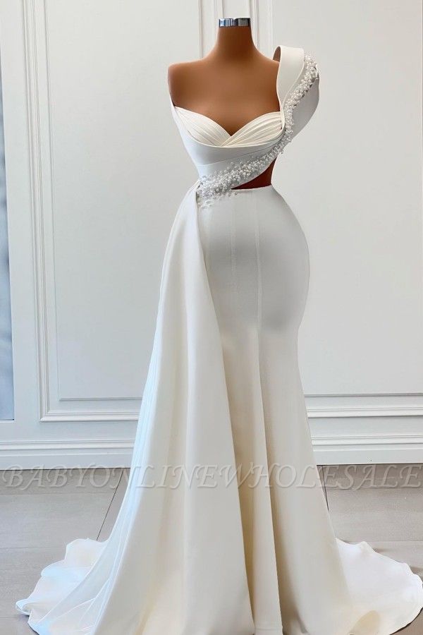 One shoulder sweetheart mermaid white prom dress